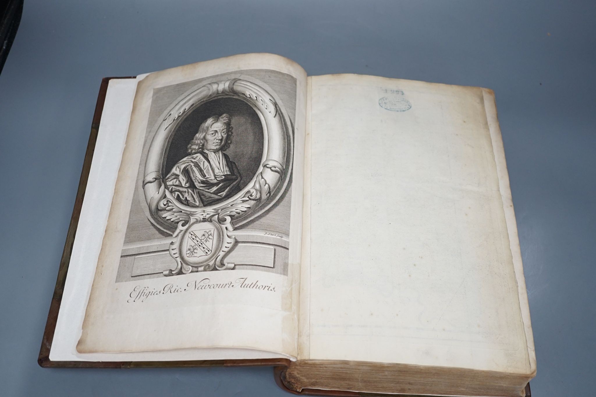 Newcourt, (Richard) - Repertorium Ecclesiasticum Parochiale Londinense; an ccclesiastical parochial history of the Diocese of London ... vol. 1 (only, of 2). portrait frontis., folded map and four engraved plates (3 d-pa